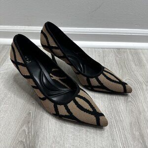 Cosy Island Shoes Womens Size 10 Beige Black Knit Pointed Toe Heels Pumps Modern